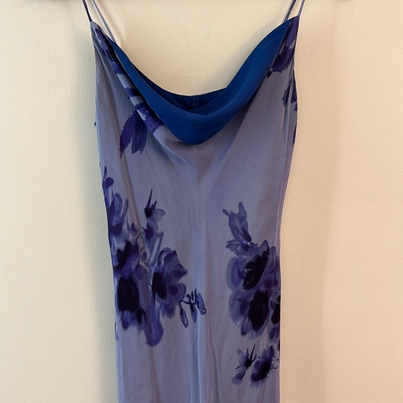 Vintage Silk Floral Slip Maxi Dress Pullover Purple Blue Colors SZ 4 Cowl Neck - Picture 4 of 16